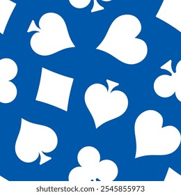 Padrão sem costura azul com símbolos de carta de jogo branco