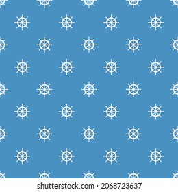 Blue seamless pattern with white ship wheel.