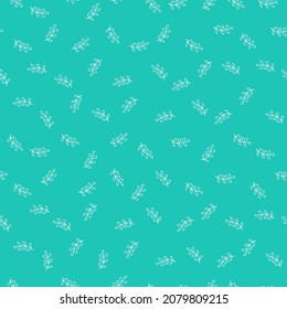 Blue seamless pattern with white small plants