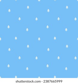 Blue seamless pattern with white tiny tree