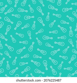 Blue seamless pattern with white ukulele icons