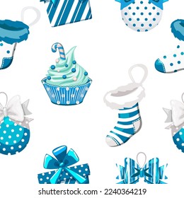 Blue seamless pattern for wrapping gifts for Christmas