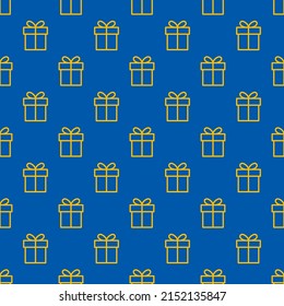 Blue seamless pattern with yellow gift box.