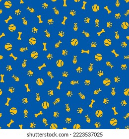 Blue seamless pattern with yellow pets elements.