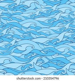 Blue seamless sea vector background with waves