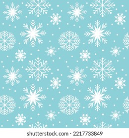 Blue seamless snowflake pattern. Gift wrapping paper. Christmas background for web pages.