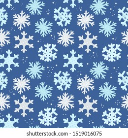 Blue seamless snowflake pattern. Winter flat style background. Vector
