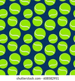 blue seamless sport pattern with green tennis balls. vector