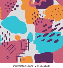 Blue Seamless Summer Modern Scribble Blob. White Repetitive Stylish Artistic Lines, Seamless Paper. Vivid Continuous Doodle Decorative Paint Sketch