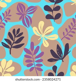 Blue Seamless Summer Spring Watercolor Backdrop. Light Continuous Abstract Bloom Surface, Seamless Print. Black Repetitive Contemporary Jungle Ornament Texture. 