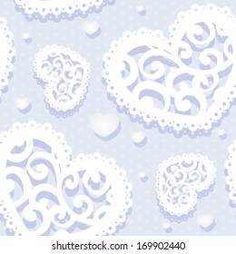 Blue seamless tenderly pattern of appliques of hearts Valentine