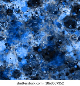 Blue seamless texture with blots and small fishes. Vector background for web page, banners backdrop, fabric, home decor, wrapping