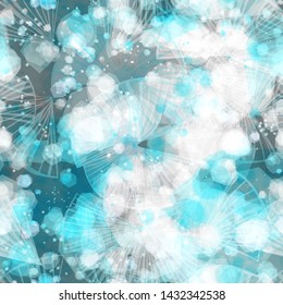Blue seamless texture with blots and strokes. Floral stylized elements. Winter motif. Abstract vector background for web page, banners backdrop, fabric, home decor, wrapping