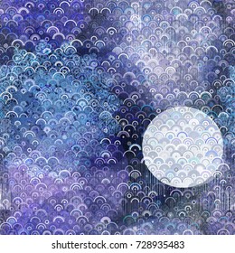 Blue seamless texture from circles, rings and arcs. Abstract vector background for web page, banners, fabric, home decor, wrapping 