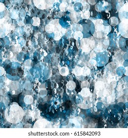Blue seamless texture from circles and spots. Abstract vector background.