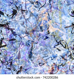 Blue seamless texture from curved stripes. Marble effect. Abstract vector background for web page, banners backdrop, fabric, home decor, wrapping