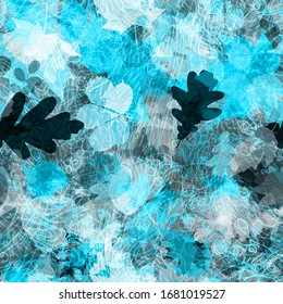 Blue seamless texture with fallen leaves. Abstract vector background for web page, banners backdrop, fabric, home decor, wrapping