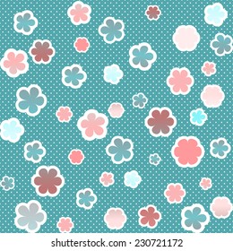 Blue seamless texture with flowers and small dots
