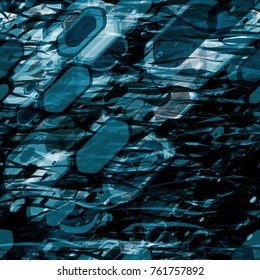 Blue seamless texture with geometric elements and wavy stripes. Dark and light pattern. Abstract vector background for web page, banners backdrop, fabric, home decor, wrapping