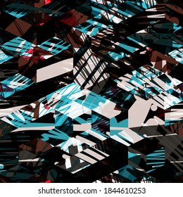 Blue seamless texture with geometric shapes and strokes. Abstract vector background for web page, banners backdrop, fabric, home decor, wrapping