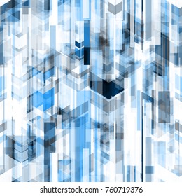 Blue seamless texture with rectangles and chevrons. Light and dark elements. Abstract vector background for web page, banners backdrop, fabric, home decor, wrapping