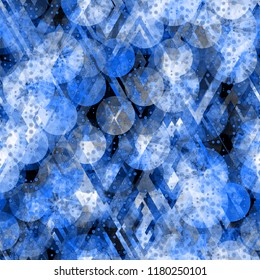 Blue seamless texture with rhombus and circles. Abstract vector background for web page, banners backdrop, fabric, home decor, wrapping