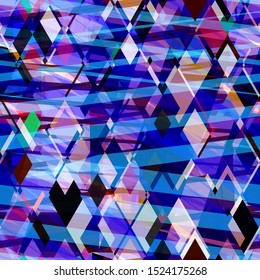 Blue seamless texture with rhombus and stripes. Abstract vector background for web page, banners backdrop, fabric, home decor, wrapping