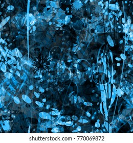 Blue seamless texture from spots and strokes. Like underwater. Abstract vector background for web page, banners backdrop, fabric, home decor, wrapping