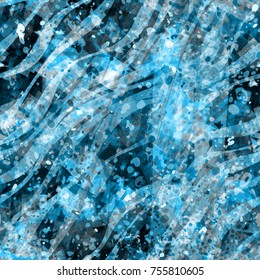 Blue seamless texture with spots and wavy stripes. Stylized underwater space. Abstract vector background for web page, banners backdrop, fabric, home decor, wrapping