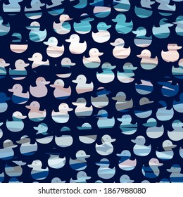 Blue seamless texture with swimming ducks. Abstract vector background for web page, banners backdrop, fabric, home decor, wrapping