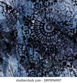 Blue seamless texture with transparent mandalas. Abstract vector background for web page, banners backdrop, fabric, home decor, wrapping