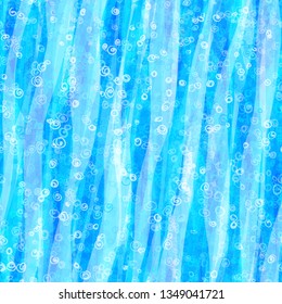 Blue seamless texture from vertical wavy stripes and hand drawn spirals
