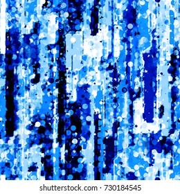 Blue seamless texture with watercolor effect. Offset rectangles, circles, dots, strokes.  Abstract vector background for web page, banners, fabric, home decor, wrapping 
