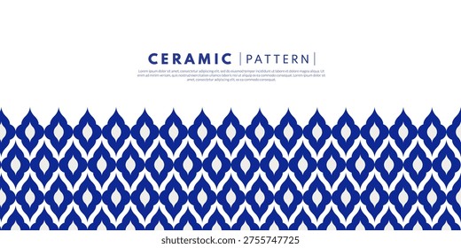 Blue seamless Thai geometric ceramic pattern. Traditional Thai seamless pattern featuring flowing Thailand-inspired geometric shapes in deep blue on a light background. Perfect for wallpapers, textiles, packaging, and modern decorative designs.