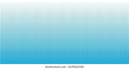 Borde de degradado semitono punteado de Vector sin costuras azul. Gradación de punto de semitono de color cian de abajo a arriba. Un sinfín de antecedentes técnicos Horizontales. Patrón sin fisuras de efecto CMYK. Ilustración de Vector