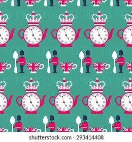 blue seamless vector english tea time pattern