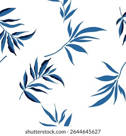 blue seamless vector leaf pattern of white