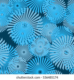 Blue seamless vector pattern with circles and ray, EPS8