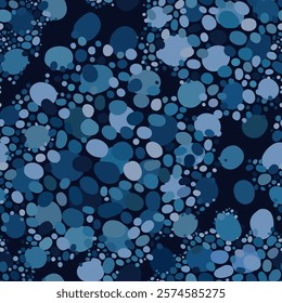 Blue Seamless Vector Pattern with Pebble Shapes on Dark Background for Textile, Wallpaper or Decoration