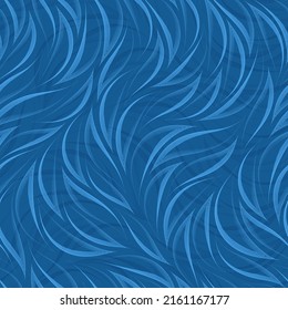 Blue seamless vector pattern of thin stripes in the form of waves. Abstract texture from smooth stripes with corners.