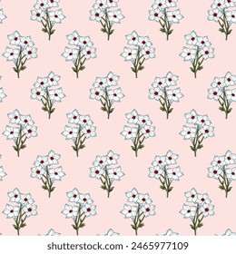 blue seamless vector stock flowers leaves bunches pattern on pink background