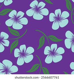 blue seamless vector stock flowers leaf pattern on grey background