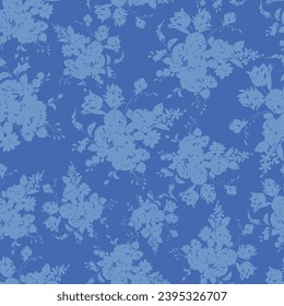 blue seamless vector texture flowers leaves bunches pattern on background