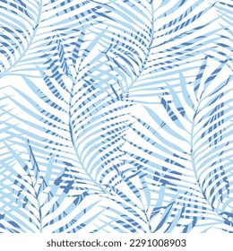 blue seamless vector texture leaf pattern of white