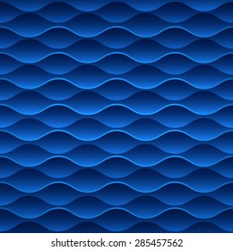 Blue seamless wavy geometric vector wallpaper pattern.