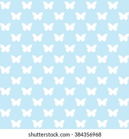 blue seamless white butterfly pattern vector illustration