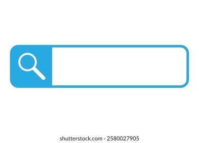 Blue search bar. Magnifying glass icon. Minimal rectangle vector. Web query element.