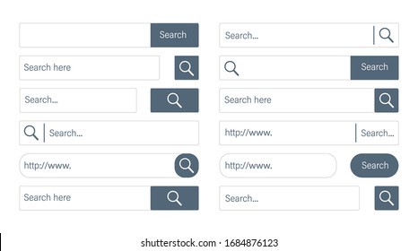 Blue search bar for search services, web sites. Set of patterns of different shapes and designs.