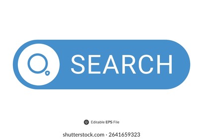 Blue Search Button Icon Vector White Magnifying Glass Text blue button white text
