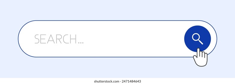 Blue search engine with hand icon.